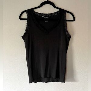 Women’s, George, Black Cotton, Ribbed, Lace-Detail, Tank. Size Large.